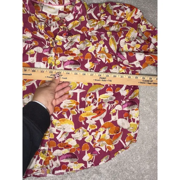 Anthropologie Maeve Femme Collarless Pink Orange Mushrooms Cotton Top M Boho - Image 10