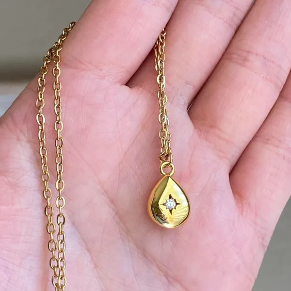 Handmade gold tone stainless oval beam necklace🌟 - Image 2