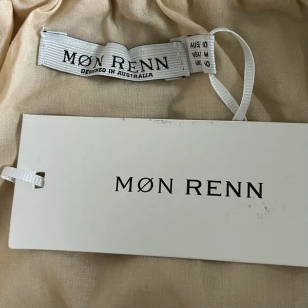 NWT Mon Renn Havana Crochet Print Tan Linen‎ Halter Mini Dress - Image 4