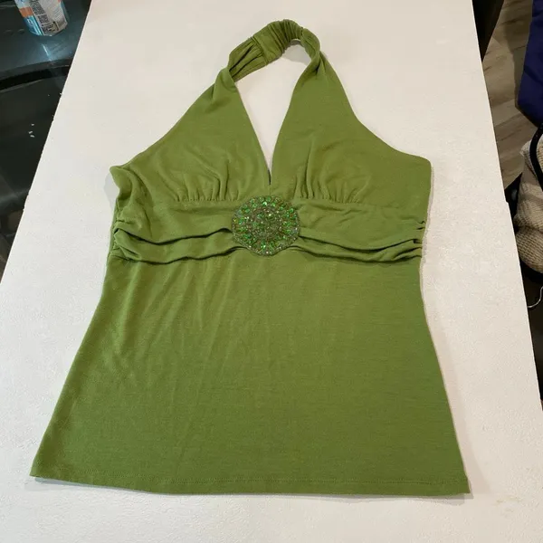 Bisou Bisou M 2pc Halter Top Bundle Y2K Beaded Brown Green - Image 5