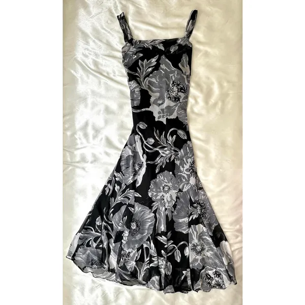 Gray and Black Sequin Beaded Vintage Maxi Dress Silver Size M - Image 4