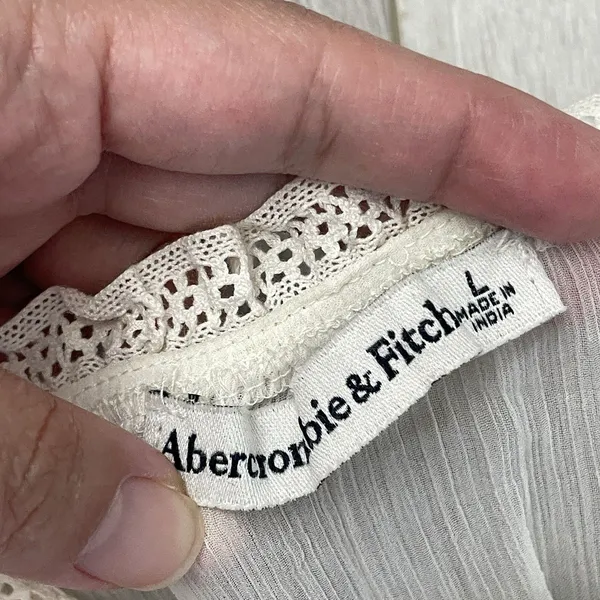 Abercrombie & Fitch Dress sheer chiffon midi womens Cream (large) boho feminine - Image 2