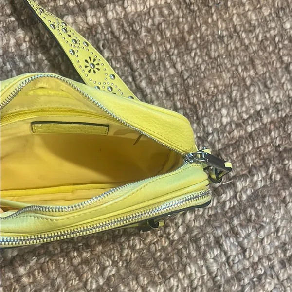 Free People Yellow Silver Faux Leather Floral Grommet Bag - Image 6