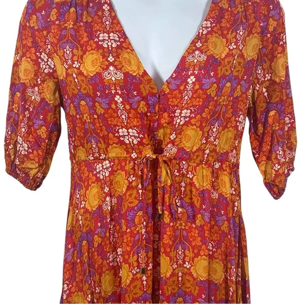 Floral Prairie Maxi Dress Small Boho Festival Cottagecore Orange Pink Romance - Image 4
