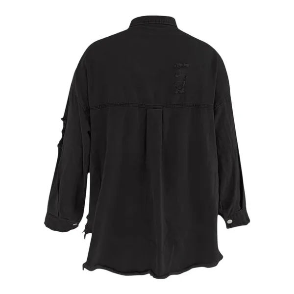 T&C Apparel Distressed Denim Shacket Womens Medium Black Frayed Hem‎ Oversized - Image 3