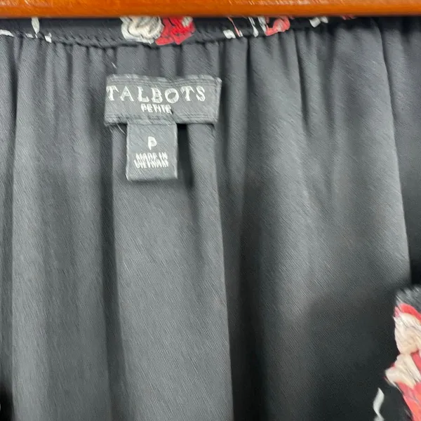 Talbots black Midi Floral leaf print Dress Bracelet Sleeve autumn Size P (XS) - Image 7