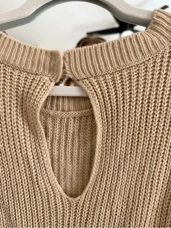 Petal & Pup Beige Knit Drawstring Waist Sweater Romper - Image 5