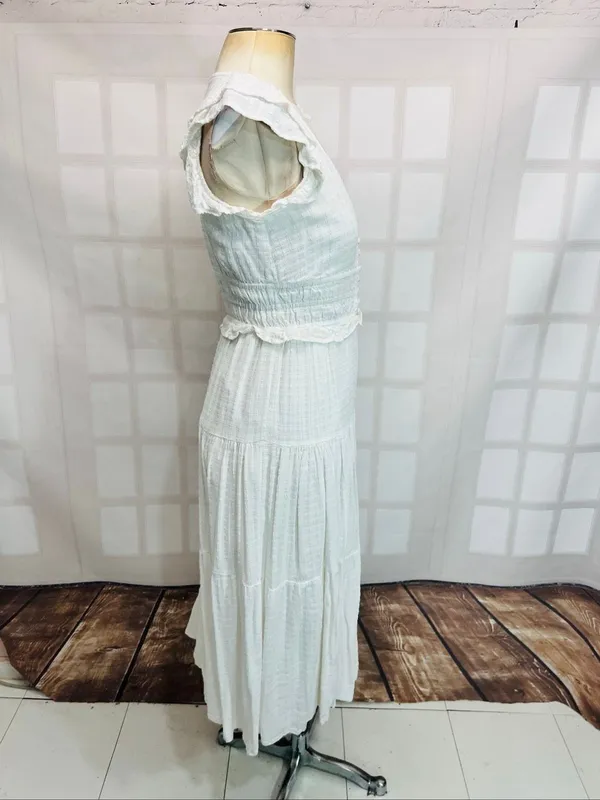 Express White Gauze Plunge V-Neck Smocked Flutter Sleeve Midi Dress Size Small - Image 4