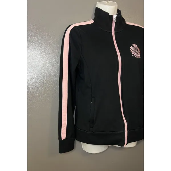 Lauren Ralph Lauren Jacket Womens Small Black Pink Full Zip Track Crest Athletic - Image 2