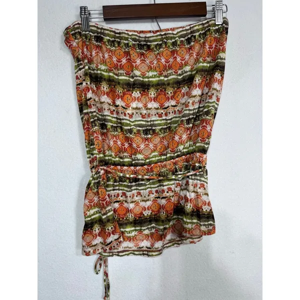 Weavers Boho Crochet Trim Printed Peplum Tube Top Rust‎ Olive Size XL New - Image 6