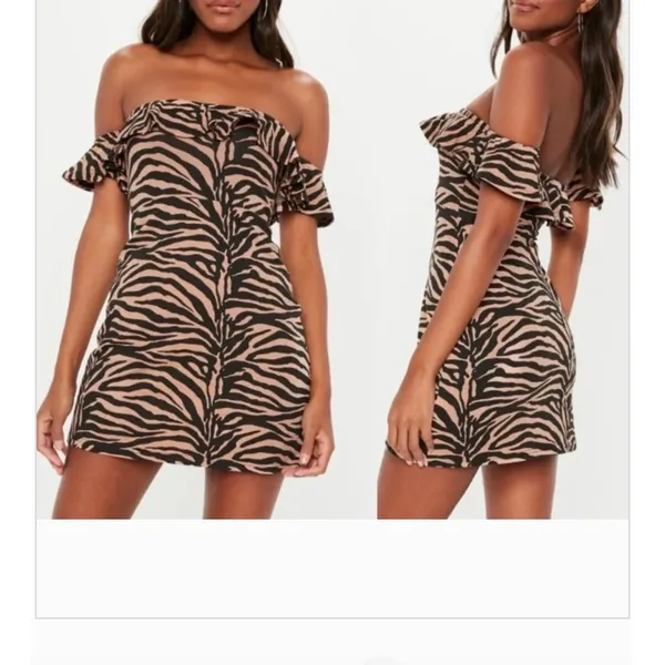 Missguided Frill Skater Dress‎ Off Shoulder Mini Ruffle Zebra Y2K Party 4 NEW - Image 2