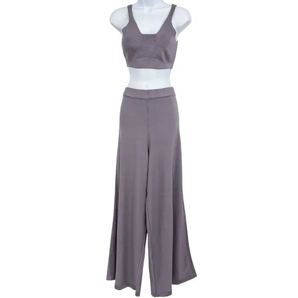Intimately Free People Knit Two Piece Set Women L Purple Ribbed‎ Pants Lounge - Image 3