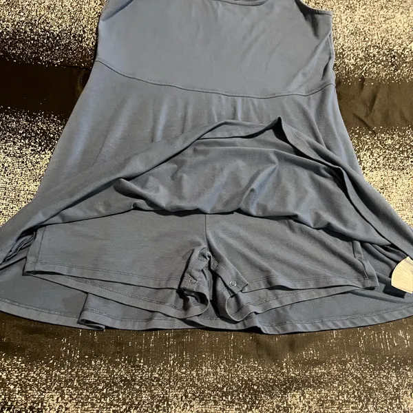 Womens lg American Eagle Blue Gray Heather Knit Fit & Flare Tank Dress w/Shorts - Image 5