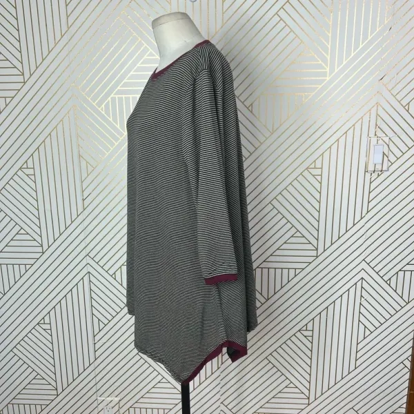 Alembika Tunic Top Blouse 3/4‎ Sleeve Striped Pullover Black Tan Size 2 US 8 10 - Image 5
