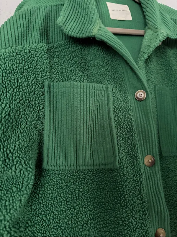 American Eagle AE Green Sherpa Corduroy Shacket Jacket Oversized Size Medium - Image 4