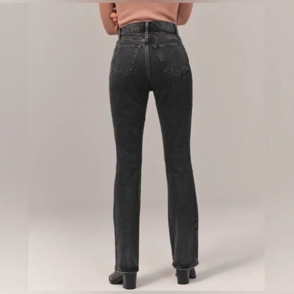 ABERCROMBIE & FITCH 70s vintage flare Curve Love High Rise Jean denim black 6/28 - Image 4