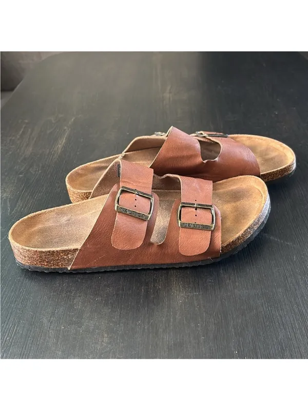 Nautica Tan Brown Double-Strap Buckle Slide Sandals - Image 2