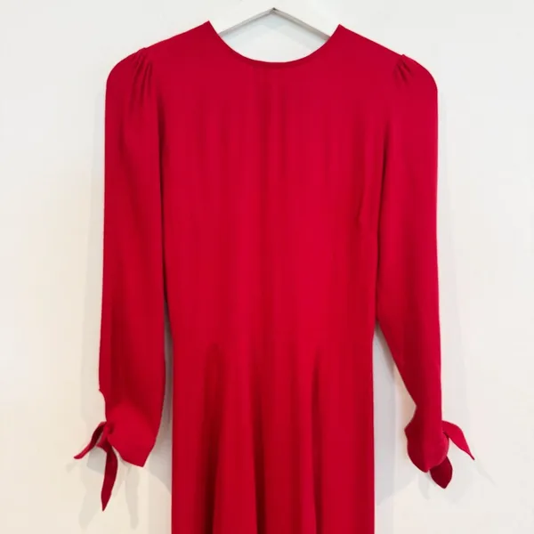 Reformation Puff Sleeve Midi Dress Size 0 Jewel Neck Flowy Office‎ Siren Elegan - Image 2