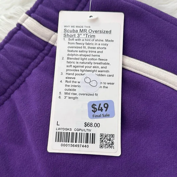 Lululemon Scuba Mid-Rise Oversized Shorts 3" College Purple Light Ivory Large - Image 9