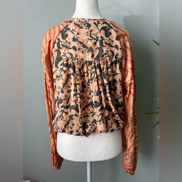 Free People FP One Sunrise Coral Boho Floral Wrap Top - Image 4