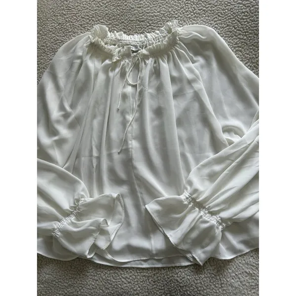 Madewell $98 Women's Nayla Boho Long Sleeve Tie Top, Winter White Size XL - Image 6