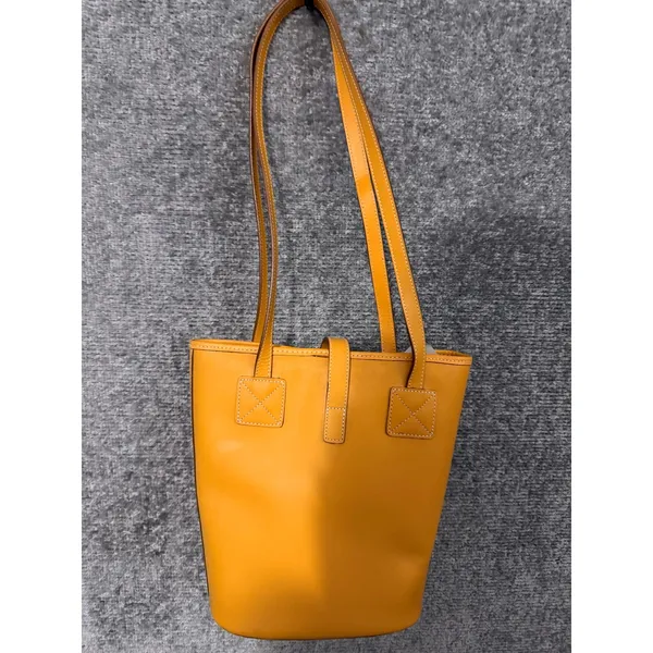 Dooney & Bourke Womens Bucket Bag Medium Yellow Leather Vintage Shoulder Tote - Image 8