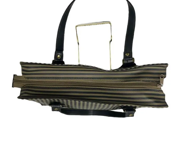 Ladies Large Tote Bag Purse ~ Khaki Green Tan & Black Stripe ~ Shopping HandBag - Image 7