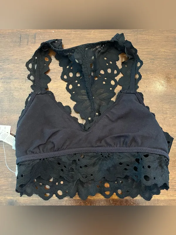 Aerie Black Lace Racerback Bralette Size XXS NEW Whimsygoth Feminine Scalloped - Image 4