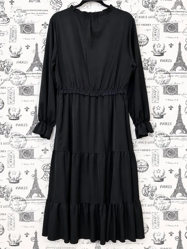 Boutique Black Tiered Ruffle Maxi Dress XL Long Sleeve Boho Romantic - Image 5