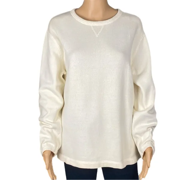 Eddie Bauer classic 100% Cotton butter cream crew neck sweater Heavier Large - Image 2
