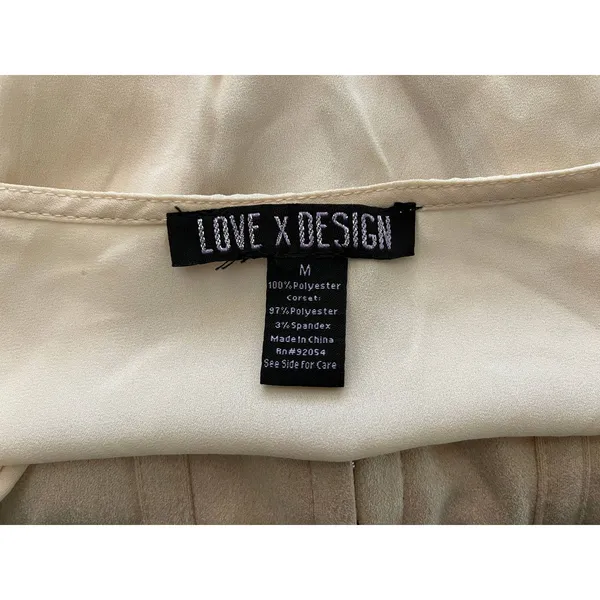 Love X Design Womens Crop Blouse Top Lantern Sleeves V-Neck Tan Beige NEW Medium - Image 7