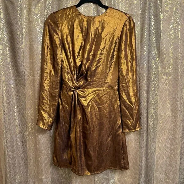 & Other Stories Metallic Shiny Satin Bronze Gold‎ Mini Dress Size 2 NWT - Image 2