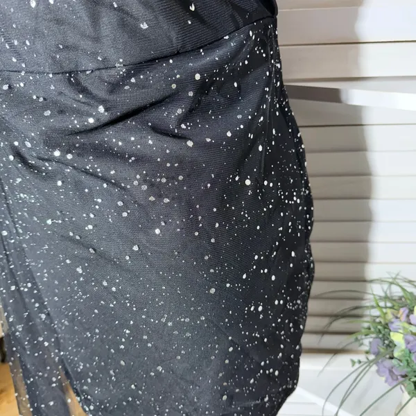 Shein mini dress black sparkle one shoulder sheer cocktail glam whimsigoth sz 1X - Image 8
