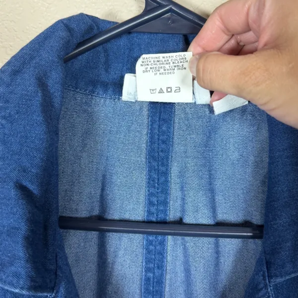 Gotcha Covered Vintage Denim Blazer Blue Rayon Cotton Pleated Back Made in USA S - Image 7