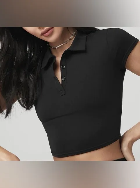 Alo Yoga Black Cropped Polo - Image 2