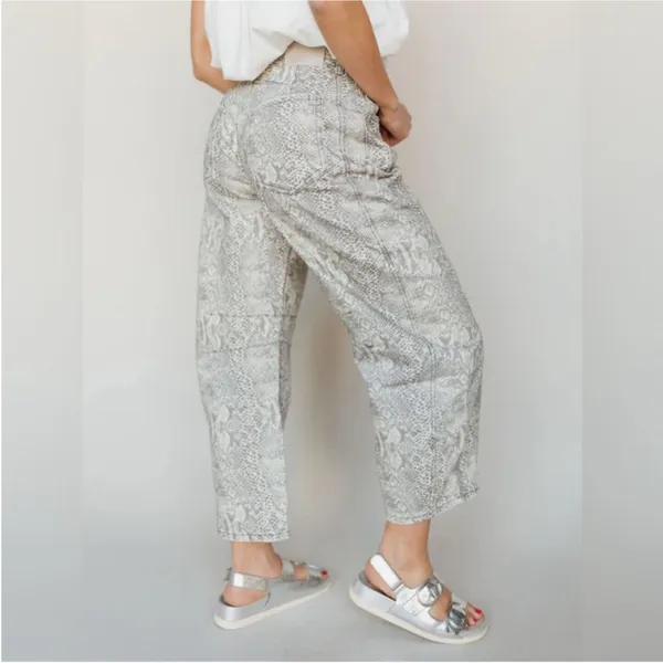 NWT Free People We The Free Good Luck Printed Barrel Jeans - snake combo - 28 - Image 11