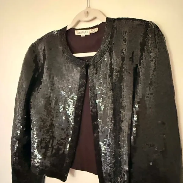 VTG Ann Taylor Silk Sequined Beaded Cropped Bolero Shoulder Pads Jacket S - Flaw - Image 9