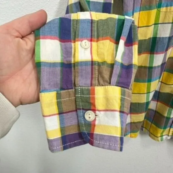 Lauren Ralph Lauren Women's Yellow Blue Plaid Cotton Button Down Shirt Preppy‎ - Image 3