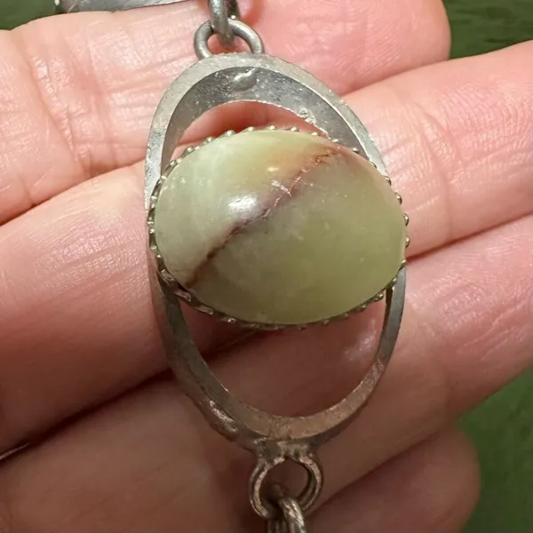 Silver tone agate link vintage bracelet - Image 3