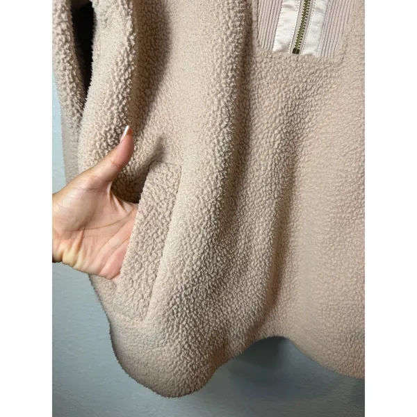 Varley Wallace Half-Zip Fleece‎ Pullover Blush Tan Teddy Sherpa Size Small - Image 6