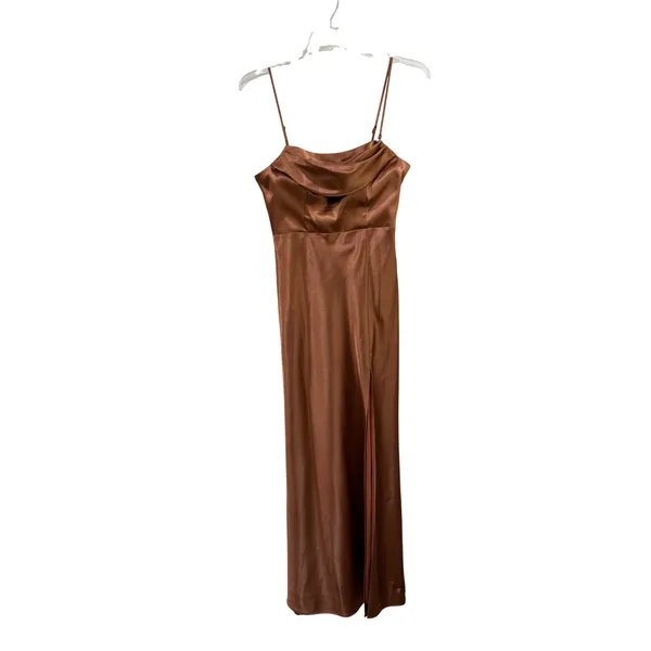 Birdy Grey Mia Dress Shiny Satin Rust Bridesmaid Formal Gown Cowl Neck Slit Sz S - Image 2