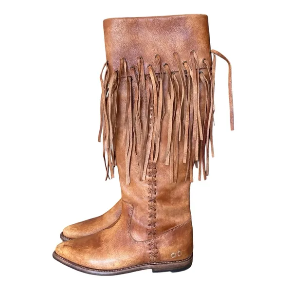 Bed Stu Knee High Fringe Cognac Leather Boots size 7 like new - Image 8