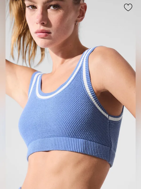 ALO Yoga NWT Tennis Club Sweater Knit Bra Crystal Clear Blue White Size M - Image 3