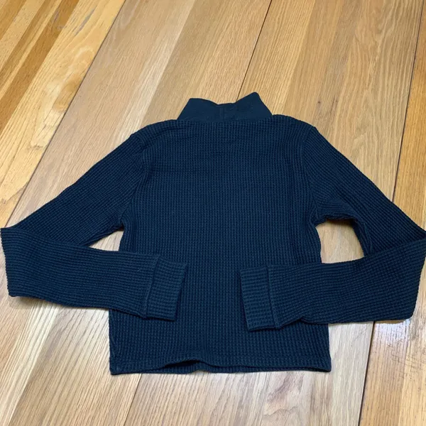 Aerie Waffle Knit Turtleneck Long Sleeve Cropped‎ Top Black Womens Size Medium - Image 6