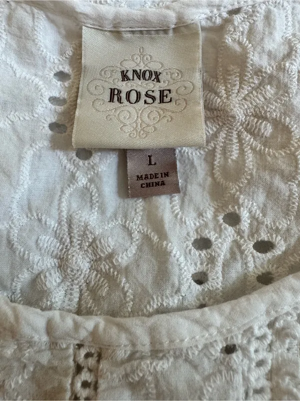 Knox Rose White Eyelet Cotton Cap Sleeve Summer Cottage Boho Lace Trim Top Large - Image 5