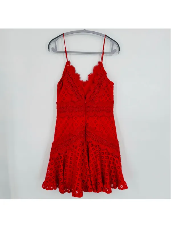 Saints + Secrets Red Lace Mini Dress Size M - Image 4
