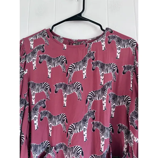 World Market Zebra Print Ruffle Bell Sleeve Blouse Mauve Pink L/XL - Image 6