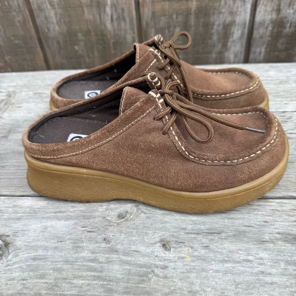 EUC Ellemenno Brown Suede Mules Clogs Woman’s Size 7 Gum Sole 80s Vintage - Image 4