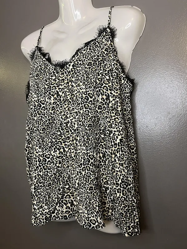 Mi Ami Tank Top Womens Small Black White Leopard Print Lace Cami Shirt - Image 3