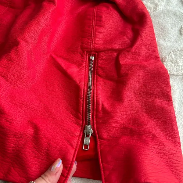 Free People red leather skirt, zipper up the leg - Image 3